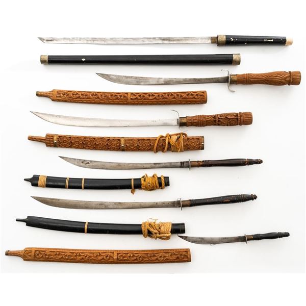 Lot of 20th Century Tourist-Type Asian Dha Swords & Scabbards: