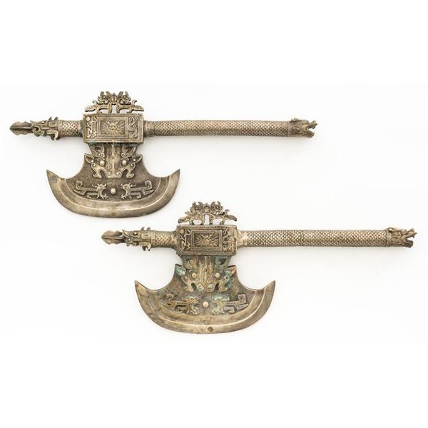 Lot of Two (2) 20th century Tibetan Style Metal Broad Axes