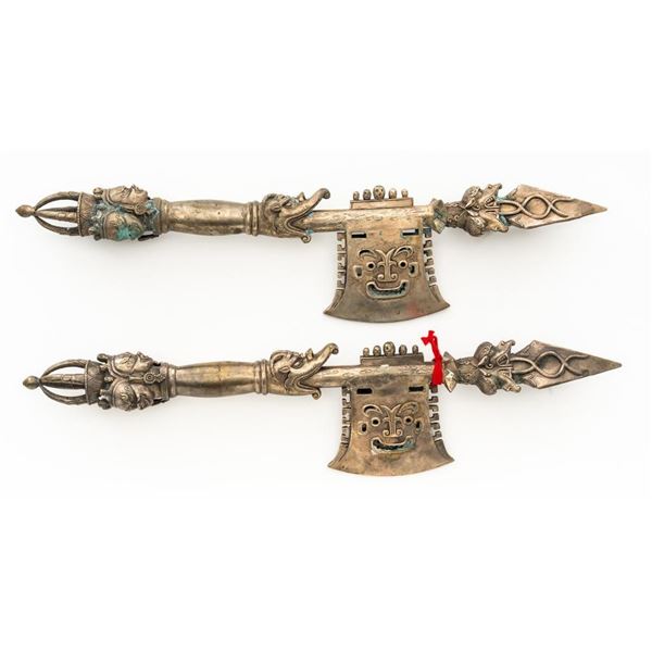 Lot of Two (2) 20th century Tibetan Style Brass Dagger Axes