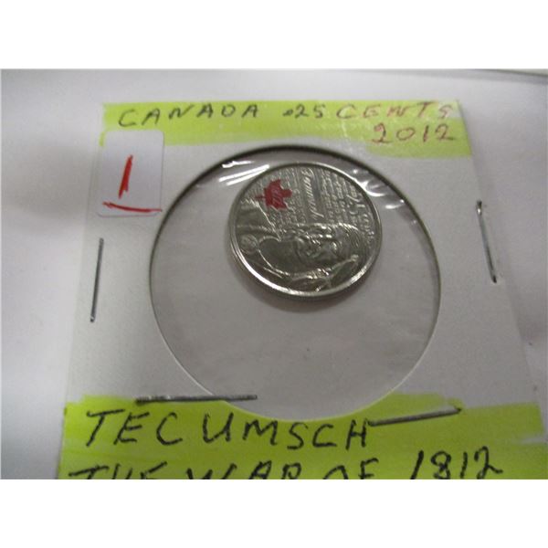 2012 CANADA QUARTER SHOWING TECUMSCH THE WAR OF 1812