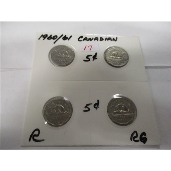 2 - 1960 & 2 - 1961 CANADA NICKELS