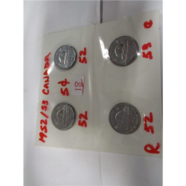 2 - 1952 & 2 - 1953 CANADA NICKELS