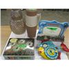 Image 1 : BOX C/W VASE, THERMOS, FISH CLOCK, PICTURE, ETC