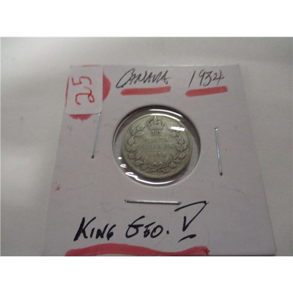 1934 CANADA KING GEORGE V SILVER DIME