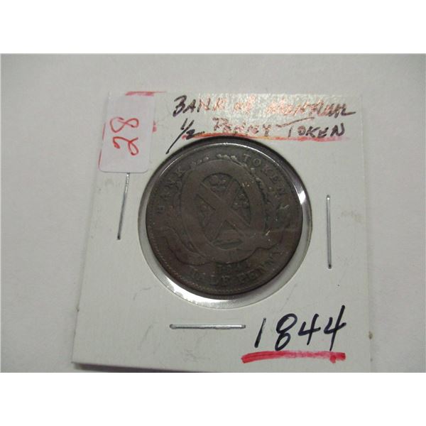 1844 BANK OF MONTREAL HALF PENNY TOKEN