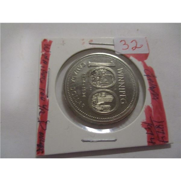 1874 - 1974 WINNIPEG 100 YEAR ANNIVERSARY DOLLAR