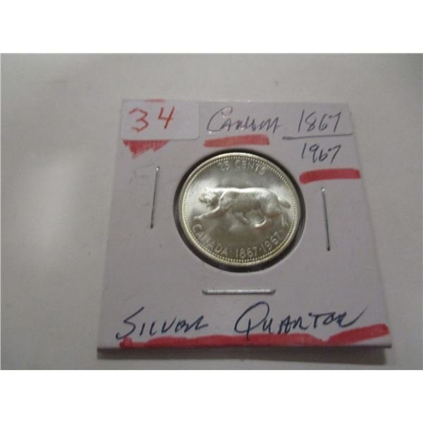 1867 - 1967 CANADA CENTENNIAL COUGAR SILVER QUARTER