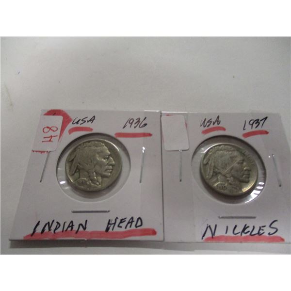 1936 - 1937 INDIAN HEAD USA NICKELS