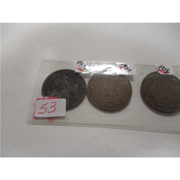 1901, 1906 & 1916 CANADA LARGE PENNY SET