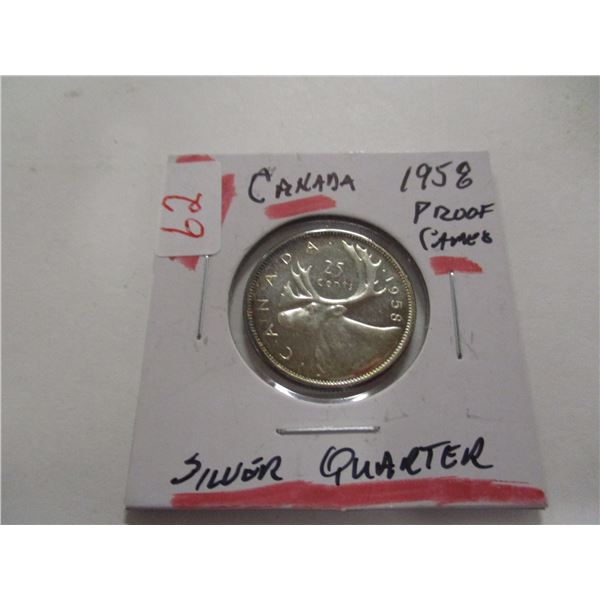 1958 PROOF CAMEO CANADA QUARTER