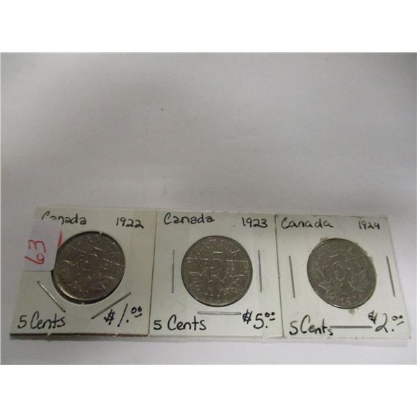 1922, 1923, 1924 KING GEORGE V CANADA NICKELS