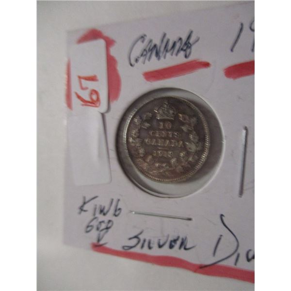 1913 KING GEORGE V CANADA SILVER DIME