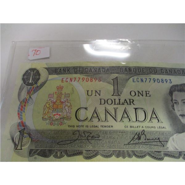 1973 CRISP UNCIRCULATED LAST OF CANADA LEGAL TENDER $1 BILL