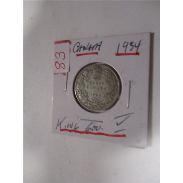1934 KING GEORGE V CANADA SILVER QUARTER
