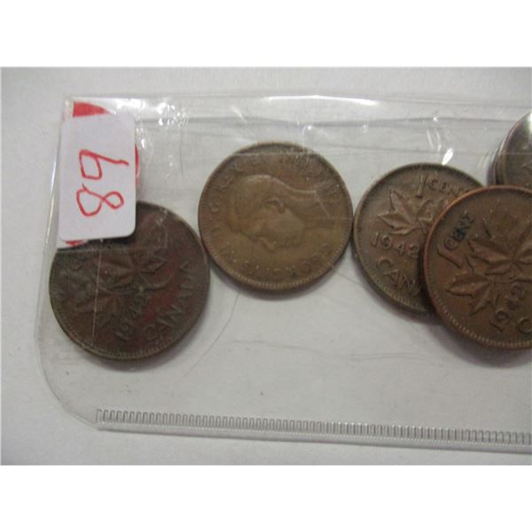 LOT OF 7 - 1942 LAST OF KING GEORGE VI CANADA PENNIES
