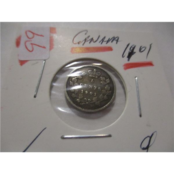 1901 VICTORIAN CANADA SILVER FIVE CENT