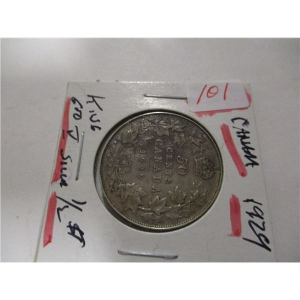 1929 KING GEORGE V CANADA SILVER HALF DOLLAR