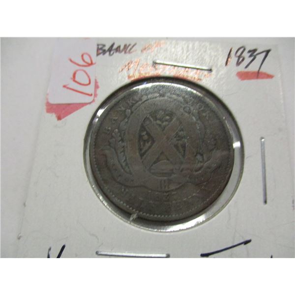 1837 BANK OF MONTREAL CANADA HALF PENNY TOKEN