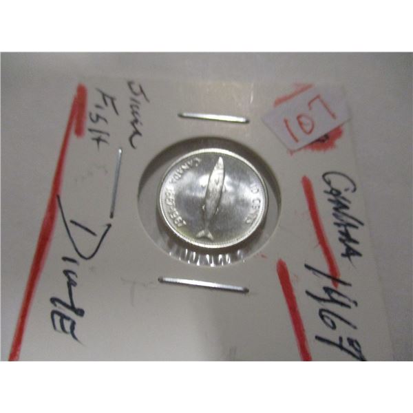 1967 CANADA SILVER FISH BU DIME