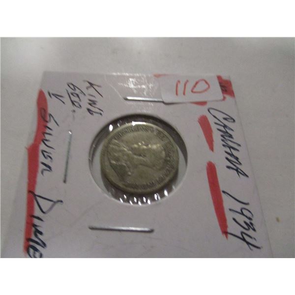 1934 KING GEORGE V CANADA SILVER DIME