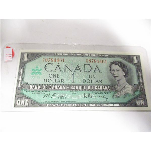 1967 CENTENNIAL SERIAL NUMBER UNCIRCULATED LEGAL TENDER $1 BILL