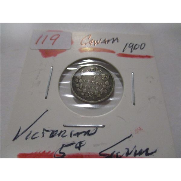 1900 VICTORIAN CANADA SILVER FIVE CENT