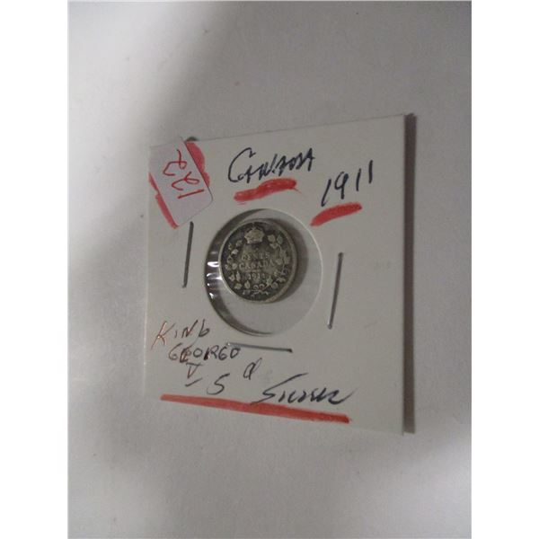 1911 KING GEORGE V CANADA SILVER FIVE CENT