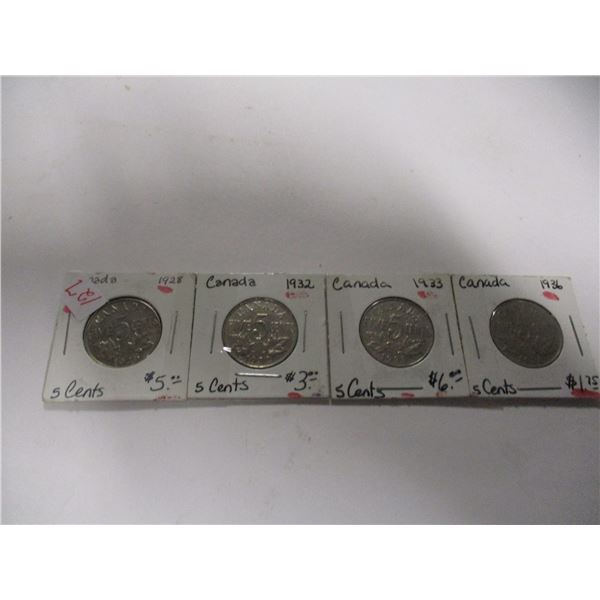 1928, 1932, 1933, 1936 KING GEORGE V CANADA NICKELS
