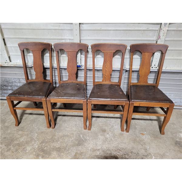 Lot of Antique Turn of The Century Oak T-Back Dining Chairs