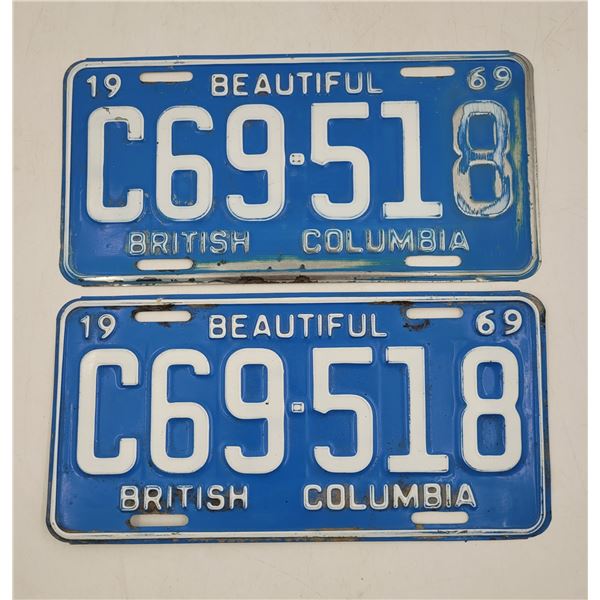 Set of Matching 1969 British Columbia License Plates