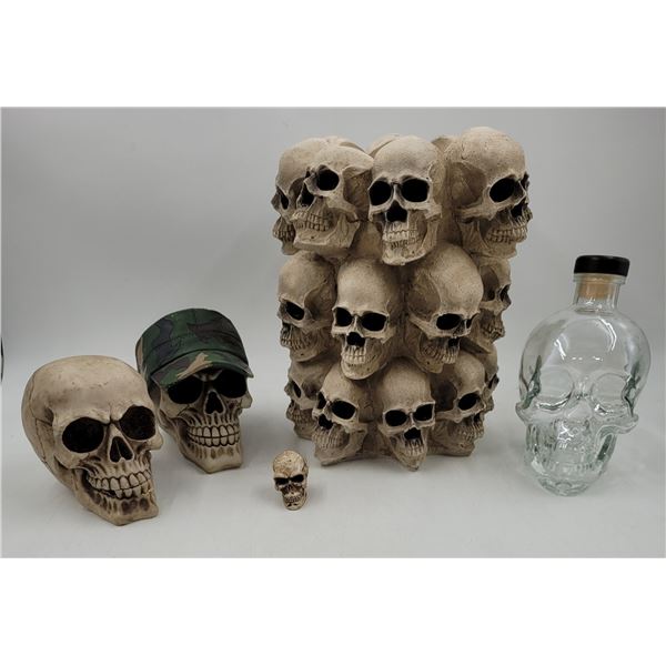 Skull Lot w/ Glass Bottle, Decor, & More