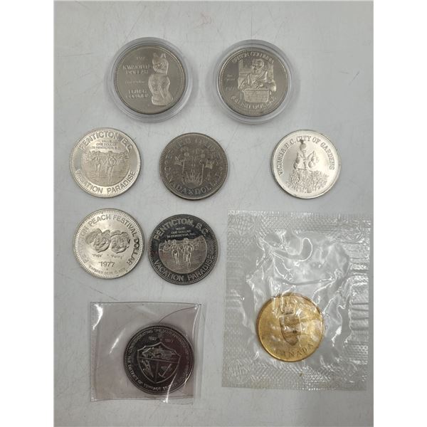 Canadian Dollar Coins, 1967 Canadian Confederation Medal, & Penticton Festival Dollars