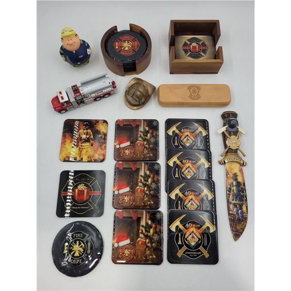 Lot of VTG-Style Firefighter themed items w/ Brotherhood of Valor Knife