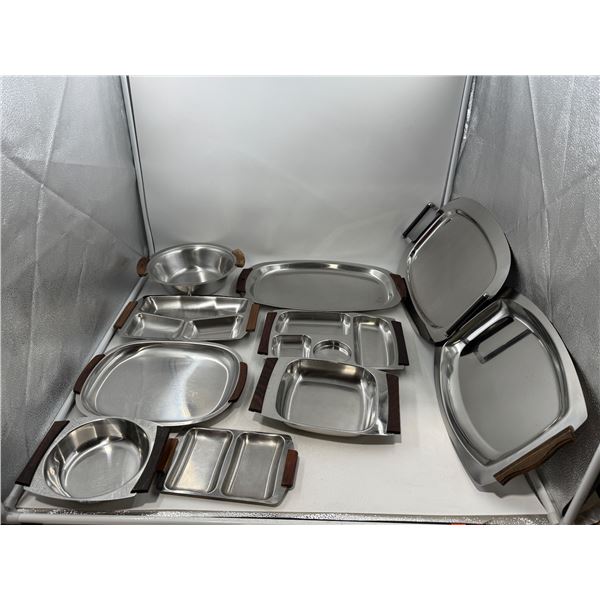 Lot of MCM Stainless Steel & Teak Platters