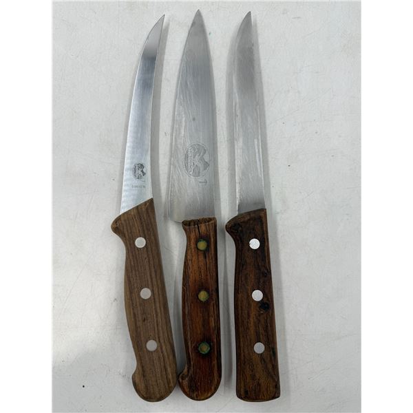 3 Stainless Steel Knives (Victorinox Made in Switzerland, etc.)