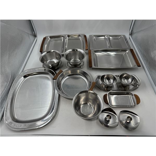 Lot of MCM Stainless Serving Ware w/ Teak Handles