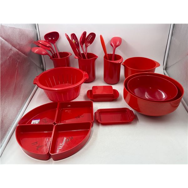 Lot of Red Melamine Serving Ware (Rosti, Emsa, etc.)