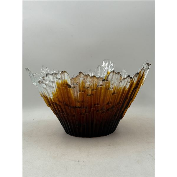 MCM Amber Glass Bowl by Tauno Wirkkala for Humppila, Finland