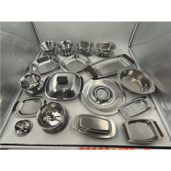 Lot of MCM Stainless Serving Ware (Some Teak Handles)