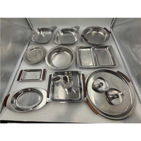 Lot of MCM Stainless Serving Ware (Some Teak Handles)