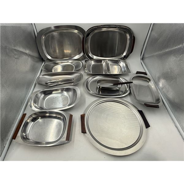 Lot of MCM Stainless Serving Ware (Some Teak Handles)