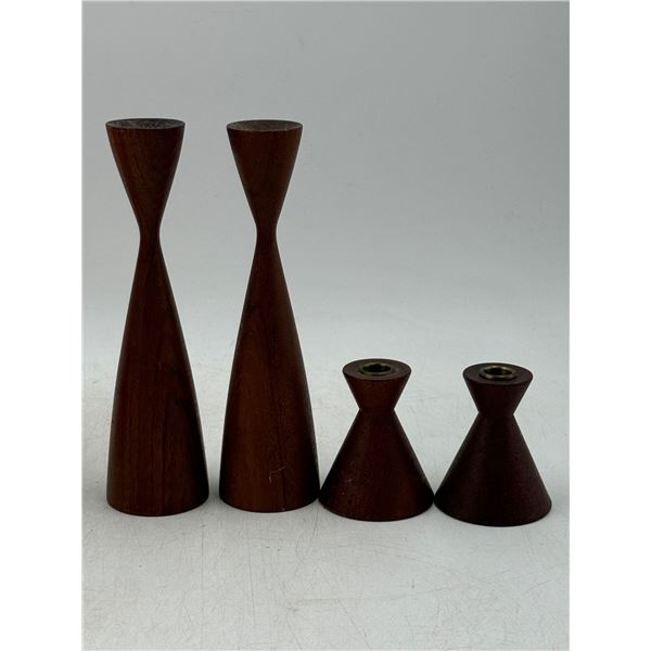 2 Pairs of MCM Teak Candleholders Made in Denmark