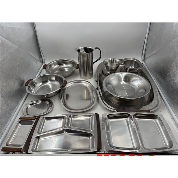 Lot of MCM Stainless Serving Ware (Some Teak Handles)