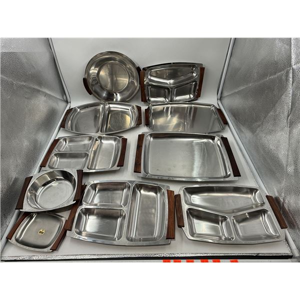 Lot of MCM Stainless Serving Ware (Some Teak Handles)
