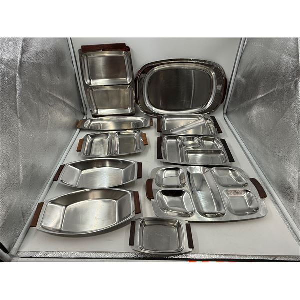 Lot of MCM Stainless Serving Ware (Some Teak Handles)