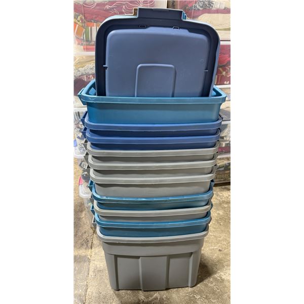 10 Rubbermaid Storage Bins and 10 Lids