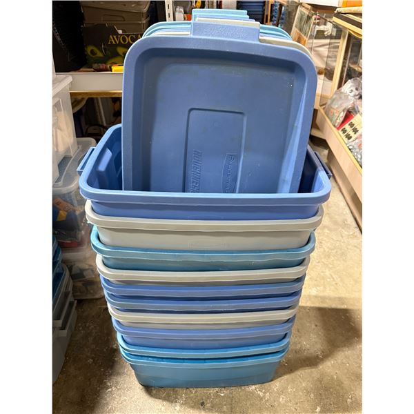 10 Rubbermaid Storage Bins and 10 Lids
