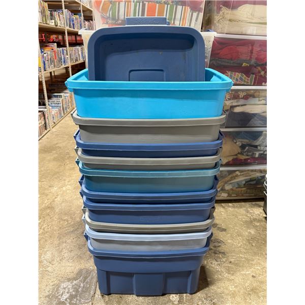 10 Rubbermaid Storage Bins and 10 Lids