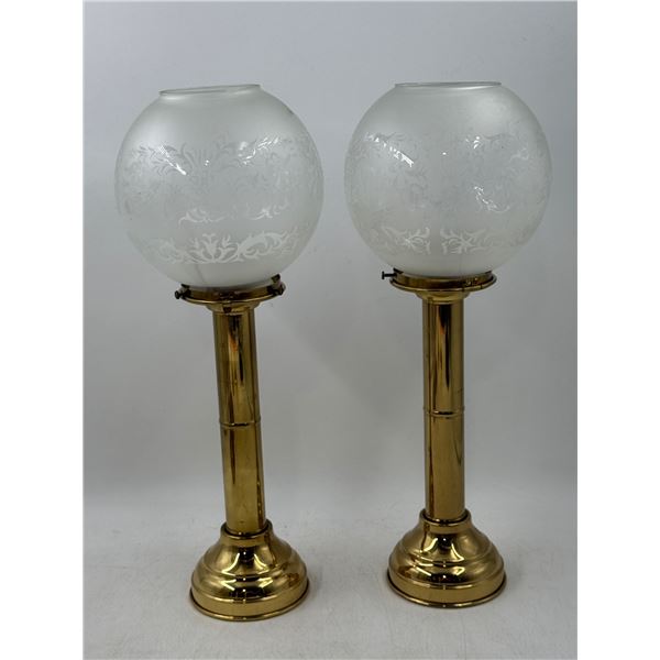 Pair of VTG Hurricane-Style Candleholders w/ Frosted Glass Globes