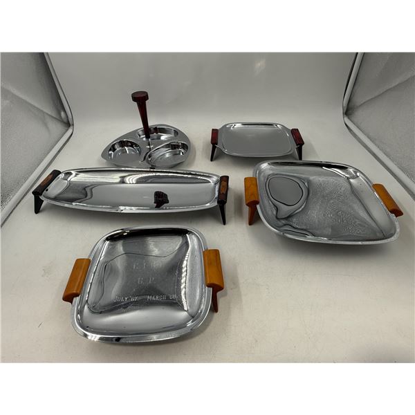 Lot of MCM Stainless Serving Ware w/ Teak Handles